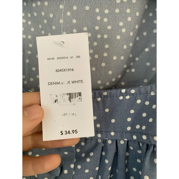 NWT Willow & Root Square Neck Blue/White Polka Dot Flutter Sleeve Blouse- Size M - Picture 8 of 10